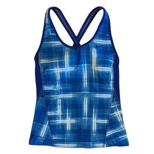 NIKE Dri-Fit Crossback Razorback Athletic Tank Top Blue Plaid Women’s Small